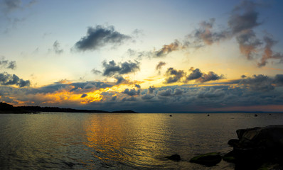 sea landscape in the blue hour with dramatic sky and beautiful clouds.sea panorama during sunrise / sunset with beautiful sky.