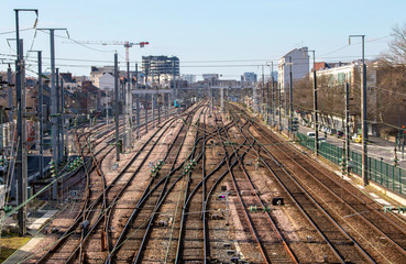 multichannel railway in the city near the train station