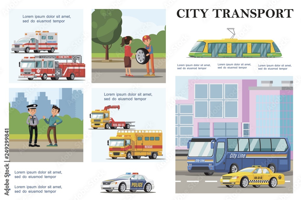 Sticker flat city transport infographic template