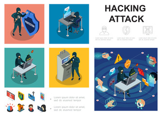 Isometric Hacker Activity Infographic Template