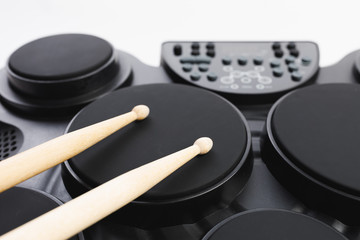 electronic drums portable music device, close-up view