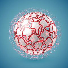 Blue realistic shaded 'thumbs up' globe with connections, vector illustration