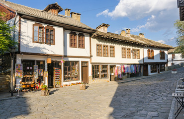 Old houses with souvenir shops at the Tsar Kaloyan Street in town of Tryavna
