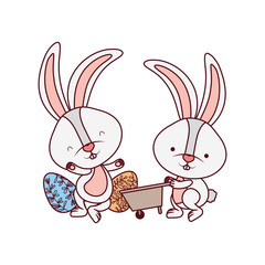 bunnies with wheelbarrow and easter eggs icon