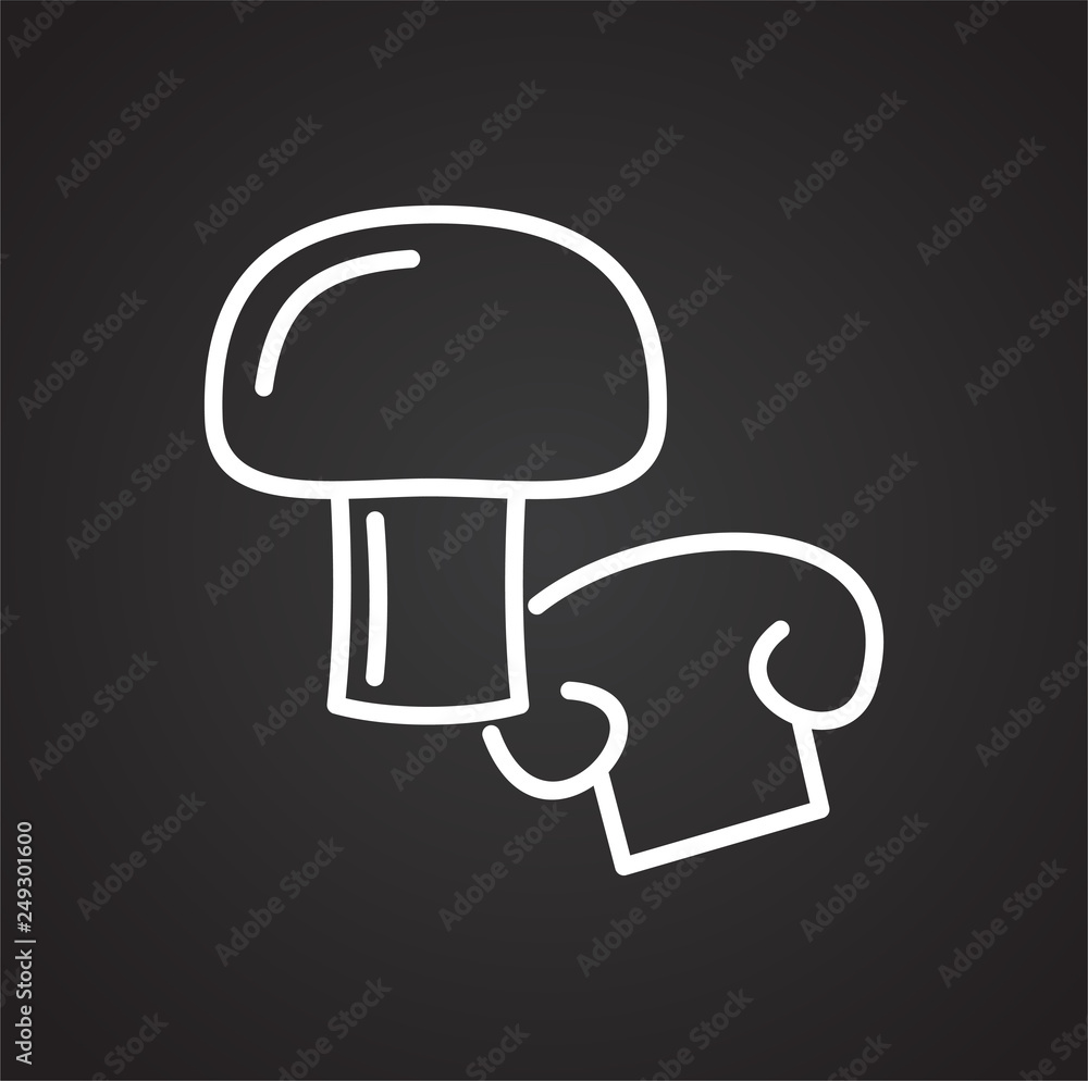 Poster mushroom line icon on black background for graphic and web design, modern simple vector sign. intern
