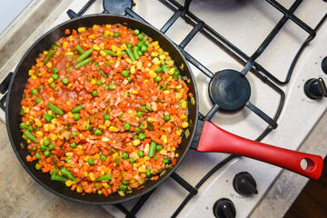 Frying pan with vegetables