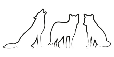 set of wolf dog line drawing silhouette vector illustration EPS10
