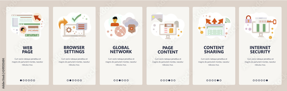 Poster web site onboarding screens. online cyber security and privacy. internet services. menu vector banne