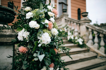  Flower decorations of the wedding ceremony on outdoor