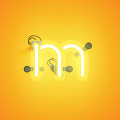 Yellow realistic neon character with wires and console from a fontset, vector illustration