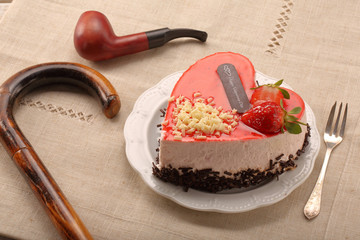 Sweet cake in shape of heart on Valentines Day