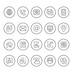 Set round line icons of contact us