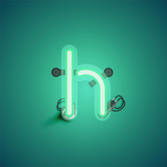 Green realistic neon character with wires and console from a fontset, vector illustration