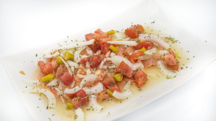 Ceviche with salmon, tomato, onion, lemon