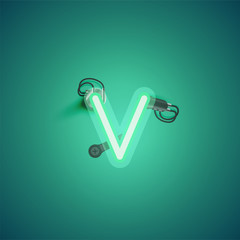 Green realistic neon character with wires and console from a fontset, vector illustration