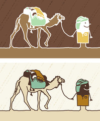 Cartoon black or white people - nomad with camel