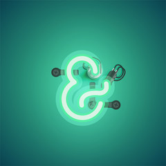 Green realistic neon character with wires and console from a fontset, vector illustration