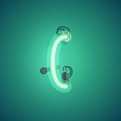 Green realistic neon character with wires and console from a fontset, vector illustration