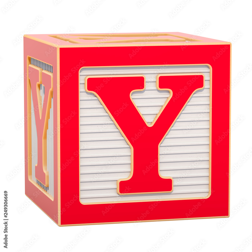 Poster abc alphabet wooden block with y letter. 3d rendering