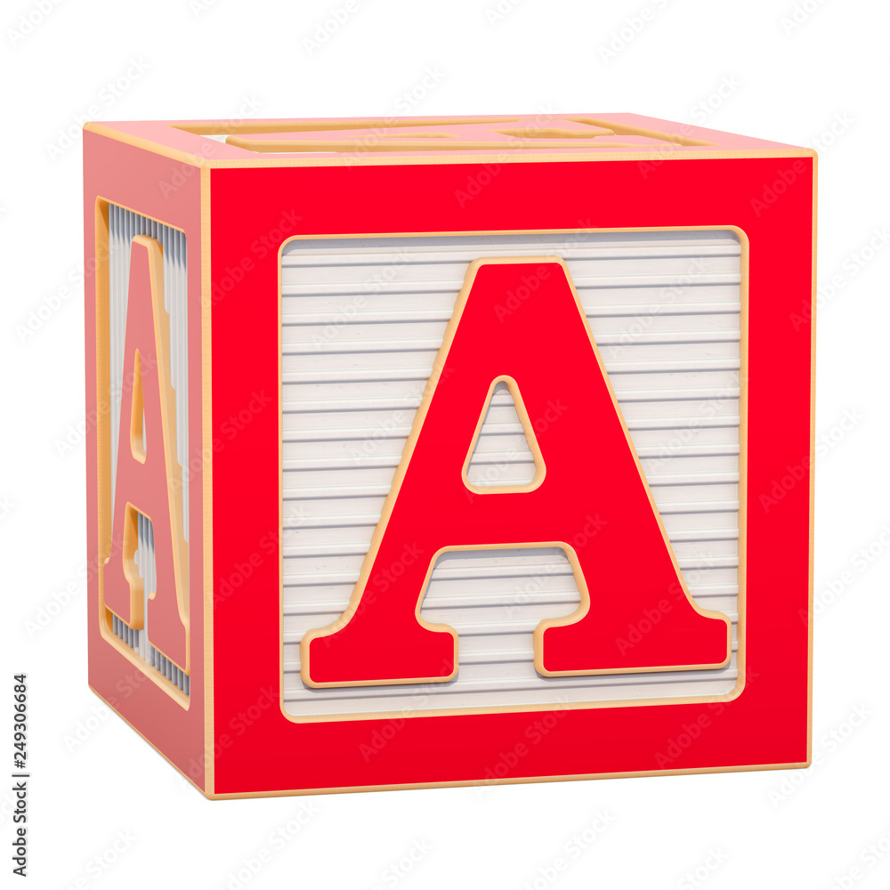 Poster abc alphabet wooden block with a letter. 3d rendering