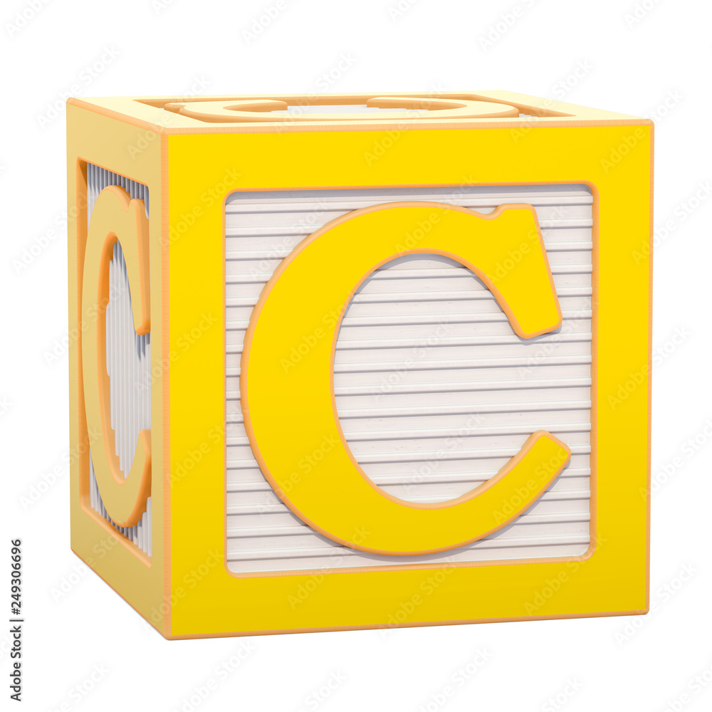 Poster abc alphabet wooden block with c letter. 3d rendering