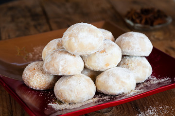 Fresh delicious traditional Christmas butter cookies called kourampiedes.