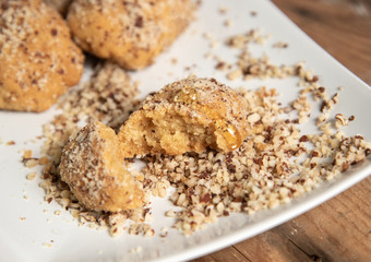 Traditional greek honey cookies with nuts called melomakarouna.