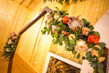 Beautiful wedding decoration on wooden crown
