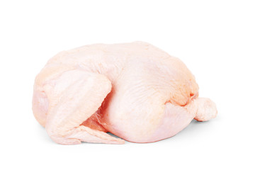 raw chicken carcass isolated on white background. Raw meat