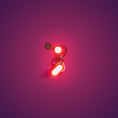 Red realistic neon character with wires and console from a fontset, vector illustration