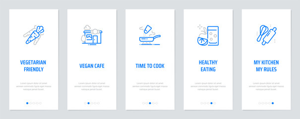 Vegetarian friendly, Vegan café, Time to cook, Healthy eating, My kitchen - my rules Vertical Cards with strong metaphors.