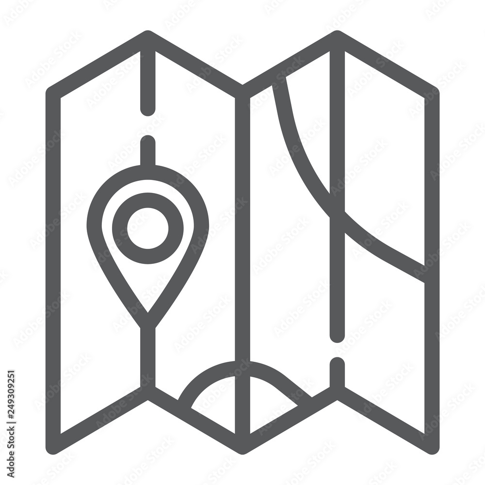 Poster map line icon, direction and location, navigation sign, vector graphics, a linear pattern on a white
