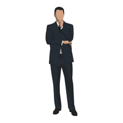 Businessman standing and thinking. Isolated vector illustration. Flat design. Business people