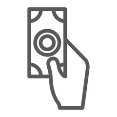 Payment line icon, finance and pay, hand and money sign, vector graphics, a linear pattern on a white background.