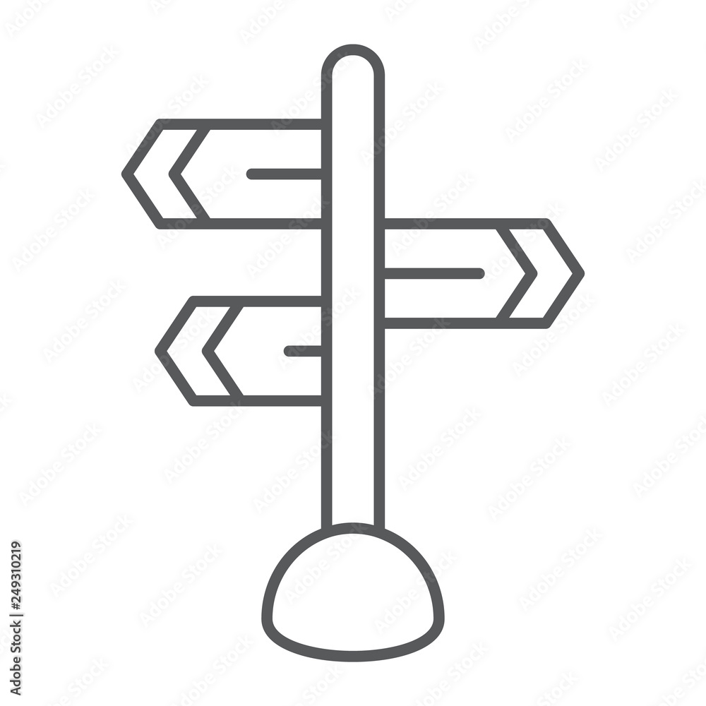 Poster signpost thin line icon, direction and sign, guidepost sign, vector graphics, a linear pattern on a 