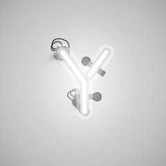 Gray realistic neon character with wires and console from a fontset, vector illustration