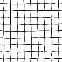 Trendy hand-drawn checkered seamless pattern. Striped messy endless ornament with black hand painted strokes on white background. Stylish vector design for fabric, wallpaper, wrapping