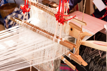 Weaving equipment Household weaving - Detail of weaving loom for homemade silk Used for silk...