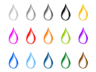 Colorful water / liquid drops icon set with reflections - Illustration