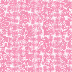 Embroidery inspired striped floral seamless pattern of roses on a canvas textured background.