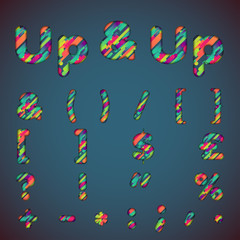'Up & up' colorful font set with shadows | 3D effect | Vector illustration