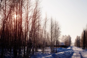 Foto auf Leinwand Beautiful winter landscape - rural road on a Sunny day © tenrec