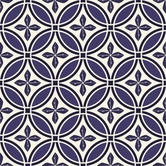 Monochrome geometric tribal circular background with flowers inspired by Japanese traditional Shippou designs. Seamless vector pattern