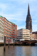 Hamburg view with St Nicholas Church