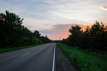 Empty road. Route at dawn or dusk