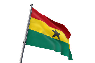 Ghana flag waving isolated white background 3D illustration