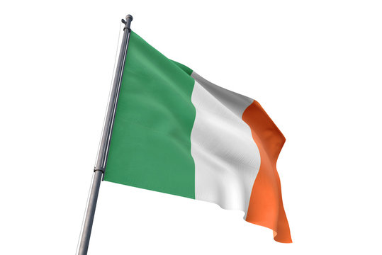Ireland flag waving isolated white background 3D illustration