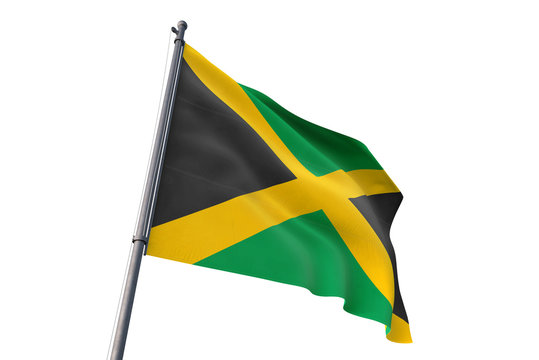 Jamaica flag waving isolated white background 3D illustration