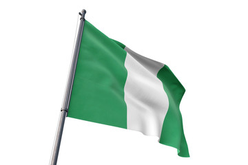 Nigeria flag waving isolated white background 3D illustration
