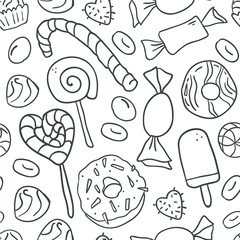 Sweet cartoon outline candies seamless pattern